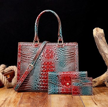 Tie-dyed 3in1 Crocodile Skin Large Tote Bag