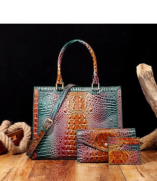 Tie-dyed 3in1 Crocodile Skin Large Tote Bag