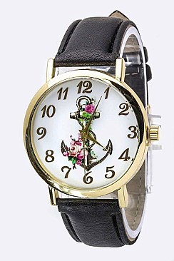 Fashionable Rose Anchor Crystal Watch LA-8229