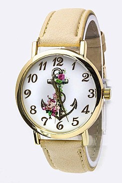 Fashionable Rose Anchor Crystal Watch LA-8229