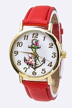 Fashionable Rose Anchor Crystal Watch LA-8229