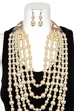 FAUX PEARL MULTI ROW NECKLACE SET