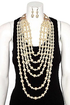 FAUX PEARL MULTI ROW NECKLACE SET