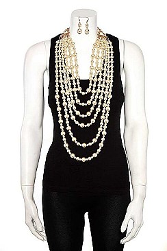 FAUX PEARL MULTI ROW NECKLACE SET