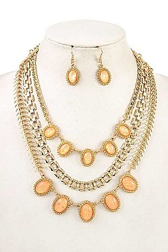 OPAL STONE FRAMED LAYERED BIB NECKLACE SET