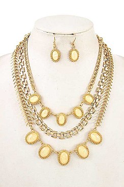 OPAL STONE FRAMED LAYERED BIB NECKLACE SET