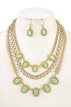 OPAL STONE FRAMED LAYERED BIB NECKLACE SET