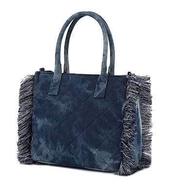 Quilted Tie Dyed Denim Tote with Guitar Strap