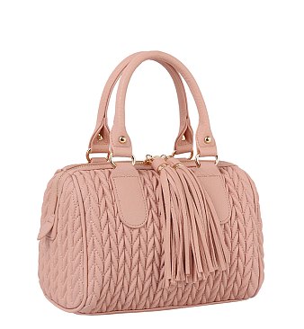 Chevron Quilted Tassel Zipper Boston Bag Satchel