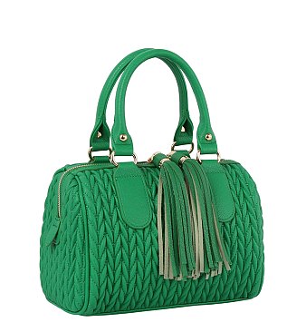 Chevron Quilted Tassel Zipper Boston Bag Satchel