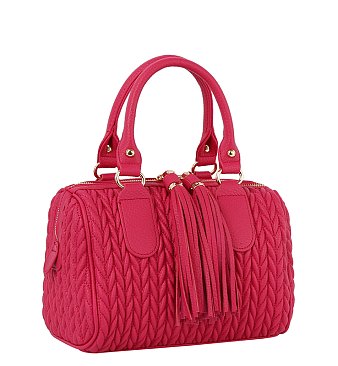 Chevron Quilted Tassel Zipper Boston Bag Satchel