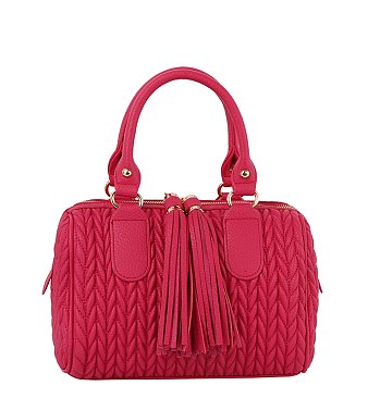 Chevron Quilted Tassel Zipper Boston Bag Satchel