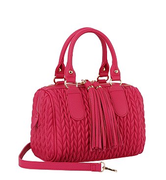 Chevron Quilted Tassel Zipper Boston Bag Satchel