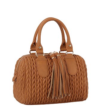 Chevron Quilted Tassel Zipper Boston Bag Satchel