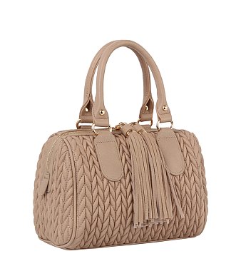 Chevron Quilted Tassel Zipper Boston Bag Satchel