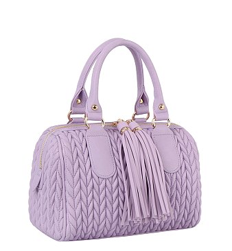 Chevron Quilted Tassel Zipper Boston Bag Satchel