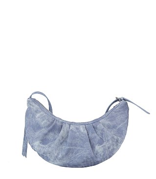 Scrunched Half Moon Denim Shoulder Bag