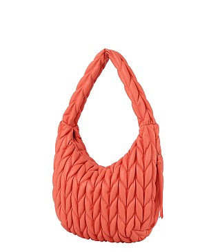 Quilted Textured Puffy Hobo Shoulder Bag