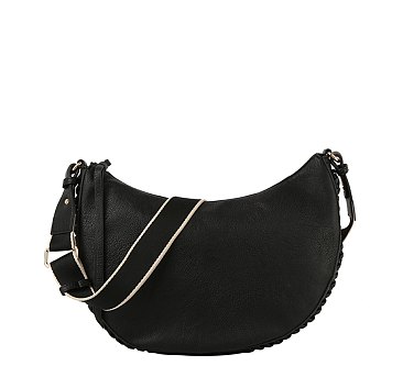 Braided Detail Half Moon Hobo Crossbody Bag