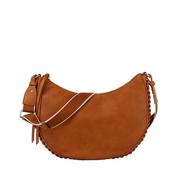 Braided Detail Half Moon Hobo Crossbody Bag