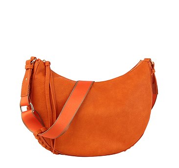 Braided Detail Half Moon Hobo Crossbody Bag