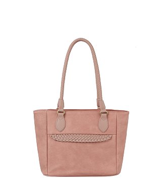 Cute Braided Leather Point Detail Tote Bag