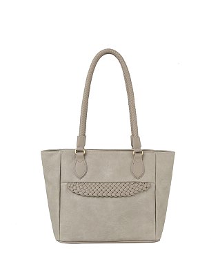 Cute Braided Leather Point Detail Tote Bag