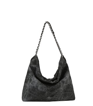 Denim Large Hobo Tote Bag With Chain Detail Strap