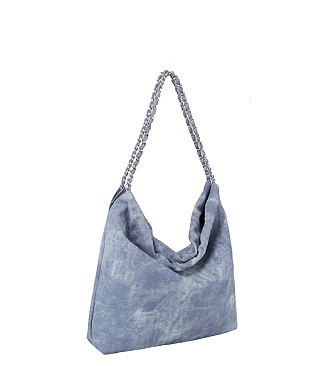 Denim Large Hobo Tote Bag With Chain Detail Strap