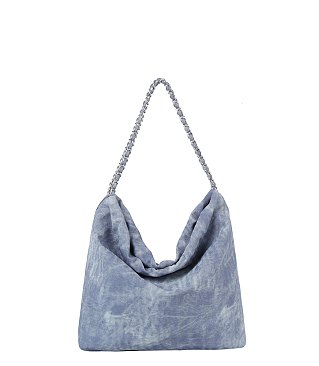 Denim Large Hobo Tote Bag With Chain Detail Strap