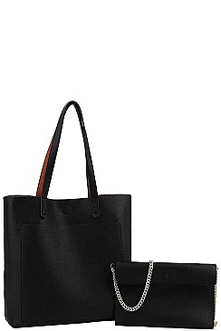 2IN1 TWO COLOR REVERSIBLE TOTE AND CLUTCH SET