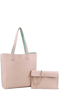 2IN1 TWO COLOR REVERSIBLE TOTE AND CLUTCH SET