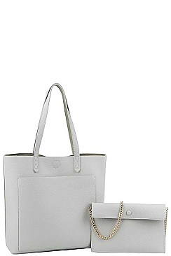 2IN1 TWO COLOR REVERSIBLE TOTE AND CLUTCH SET