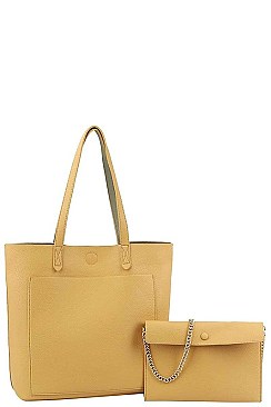 2IN1 TWO COLOR REVERSIBLE TOTE AND CLUTCH SET