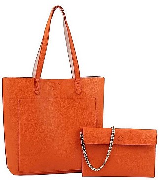 2IN1 TWO COLOR REVERSIBLE TOTE AND CLUTCH SET