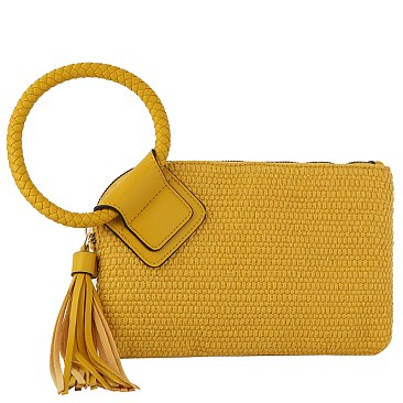 Canvas Cuff Handle Tassel Wristlet Clutch