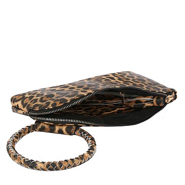 Leopard Cuff Handle Tassel Wristlet Clutch