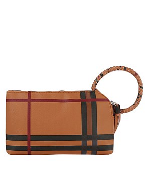 Plaid Check Cuff Handle Tassel Wristlet Clutch