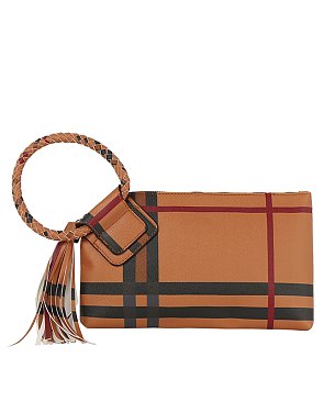 Plaid Check Cuff Handle Tassel Wristlet Clutch