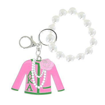 4.5" inch SORORITY PEARL BEADED STRETCH BRACELET CHARM KEYCHAIN