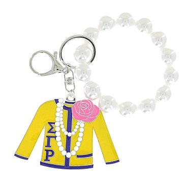 4.5" inch SORORITY PEARL BEADED STRETCH BRACELET CHARM KEYCHAIN