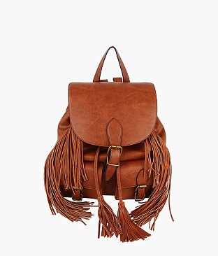 Buckle Flap Fringe Backpack