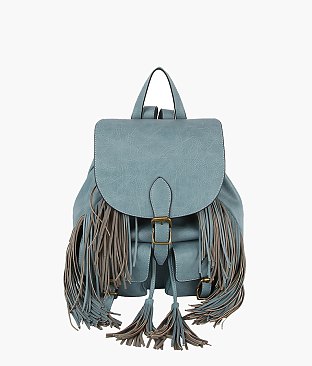 Buckle Flap Fringe Backpack