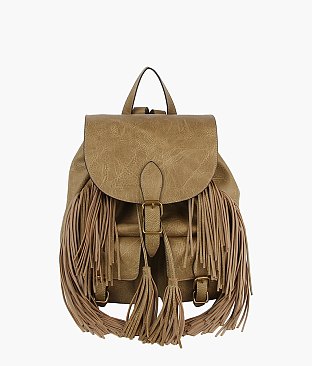 Buckle Flap Fringe Backpack