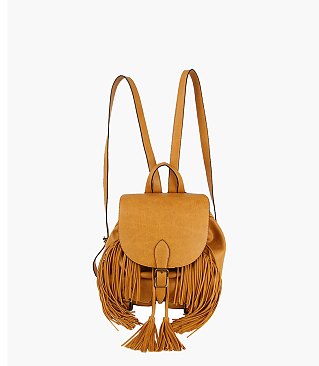 Buckle Flap Fringe Backpack