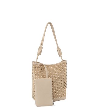 2 In 1 Pattern Woven Tote With Matching Pouch