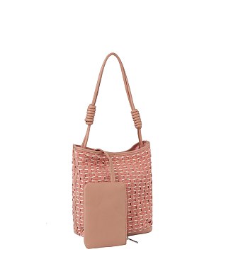 2 In 1 Pattern Woven Tote With Matching Pouch