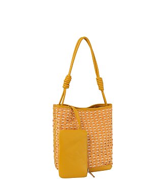 2 In 1 Pattern Woven Tote With Matching Pouch