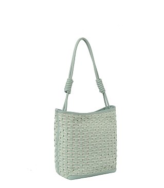 2 In 1 Pattern Woven Tote With Matching Pouch