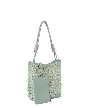 2 In 1 Pattern Woven Tote With Matching Pouch